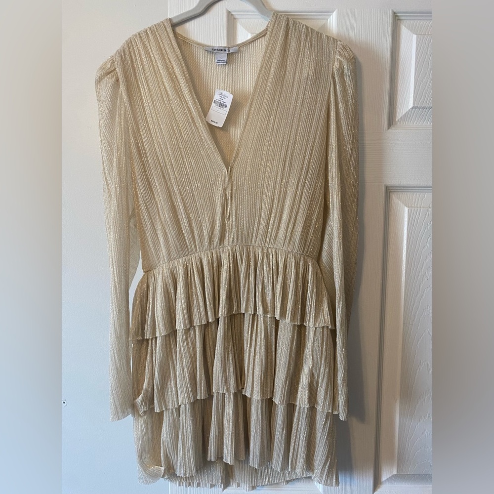NWT Sabina Musayev Carry Mini Dress Ivory Metallic Size L